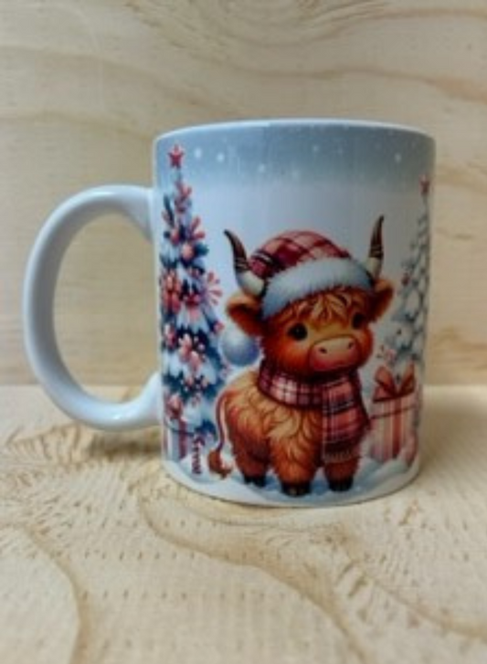 Pink Highland Cow White Mug